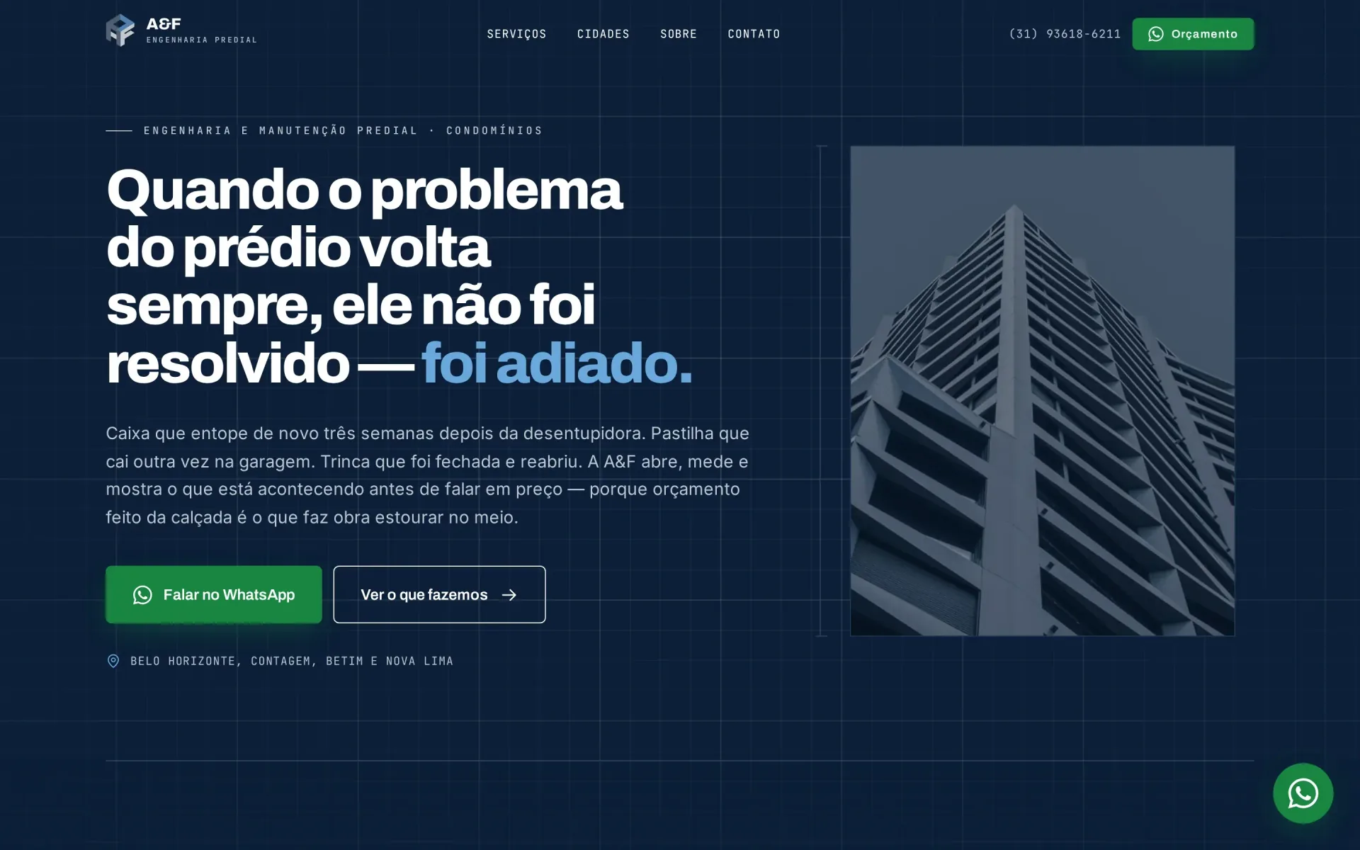 Site da A&F Engenharia Predial — versão desktop
