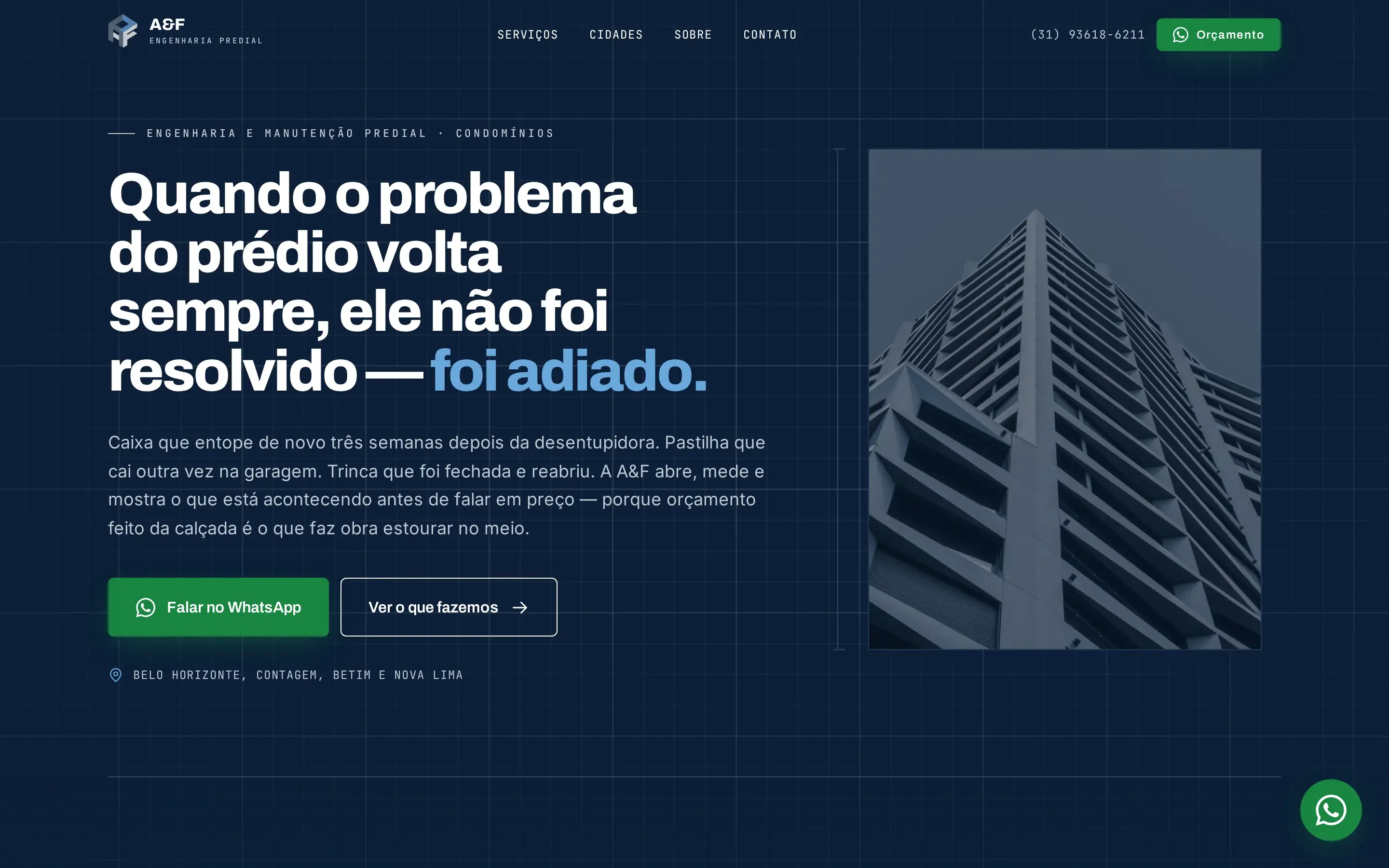 Site da A&F Engenharia Predial — versão desktop
