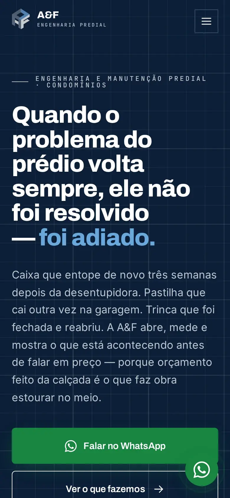 Site da A&F Engenharia Predial — versão smartphone
