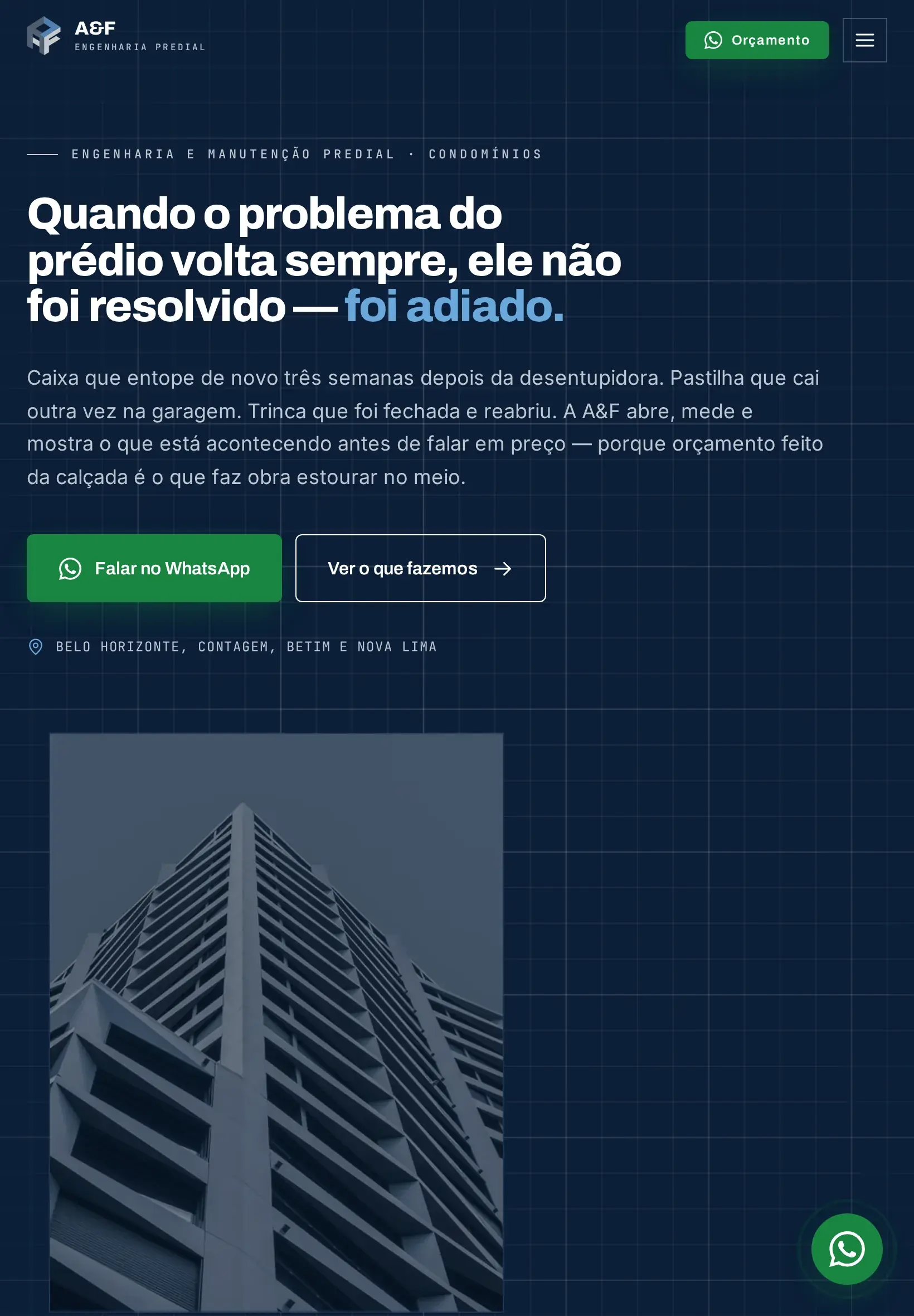 Site da A&F Engenharia Predial — versão tablet