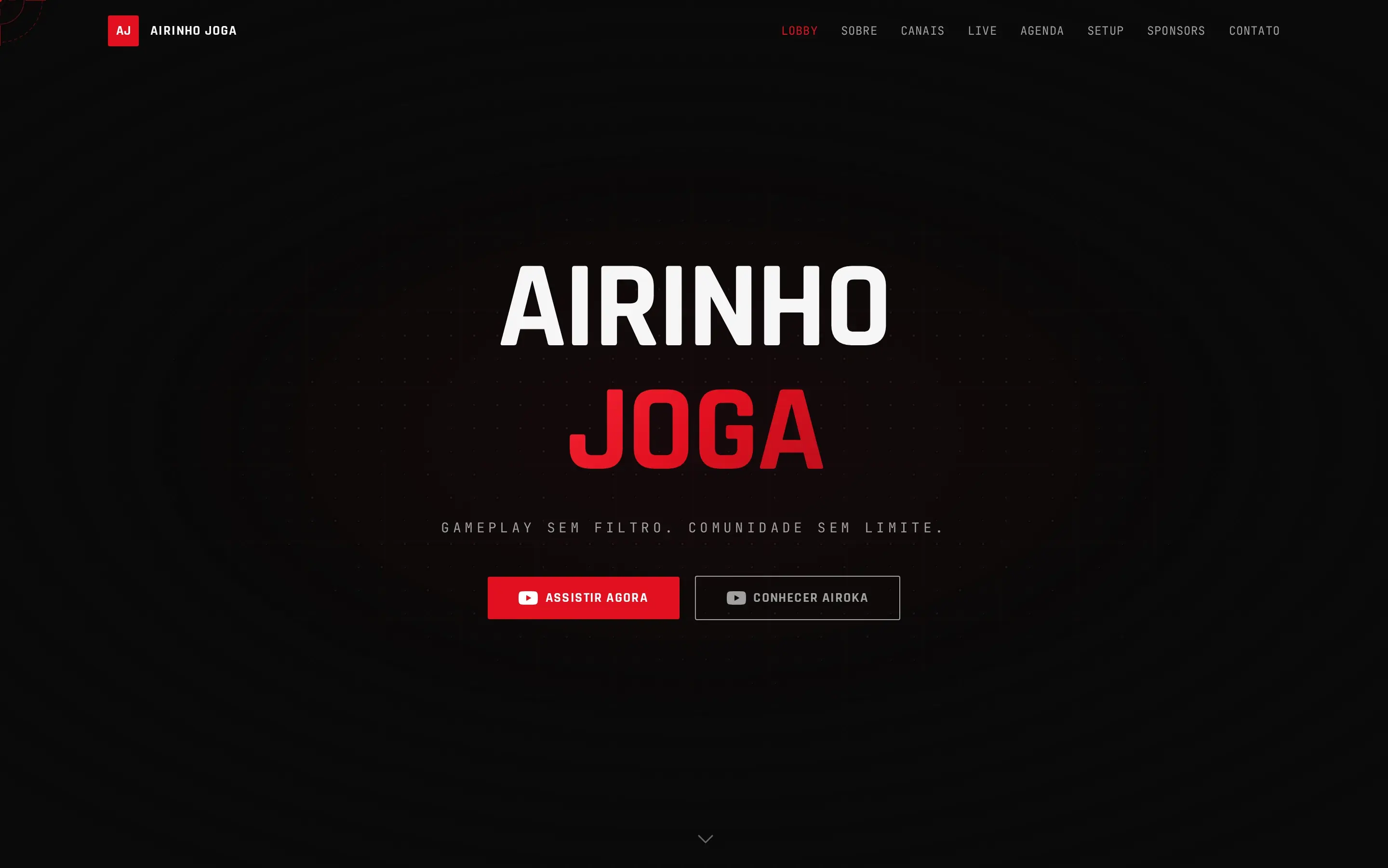 Site do canal Airinho Joga — versão desktop