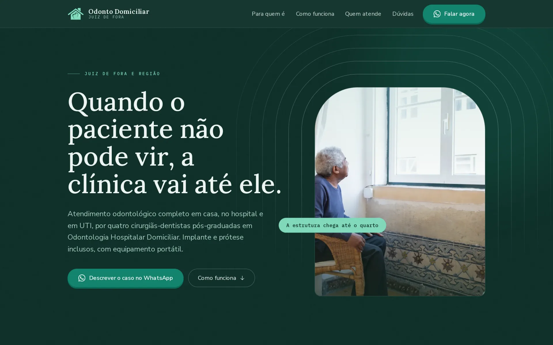 Site do Odonto Domiciliar, atendimento odontológico em domicílio em Juiz de Fora — versão desktop