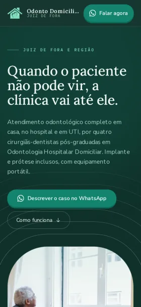 Site do Odonto Domiciliar, atendimento odontológico em domicílio em Juiz de Fora — versão smartphone