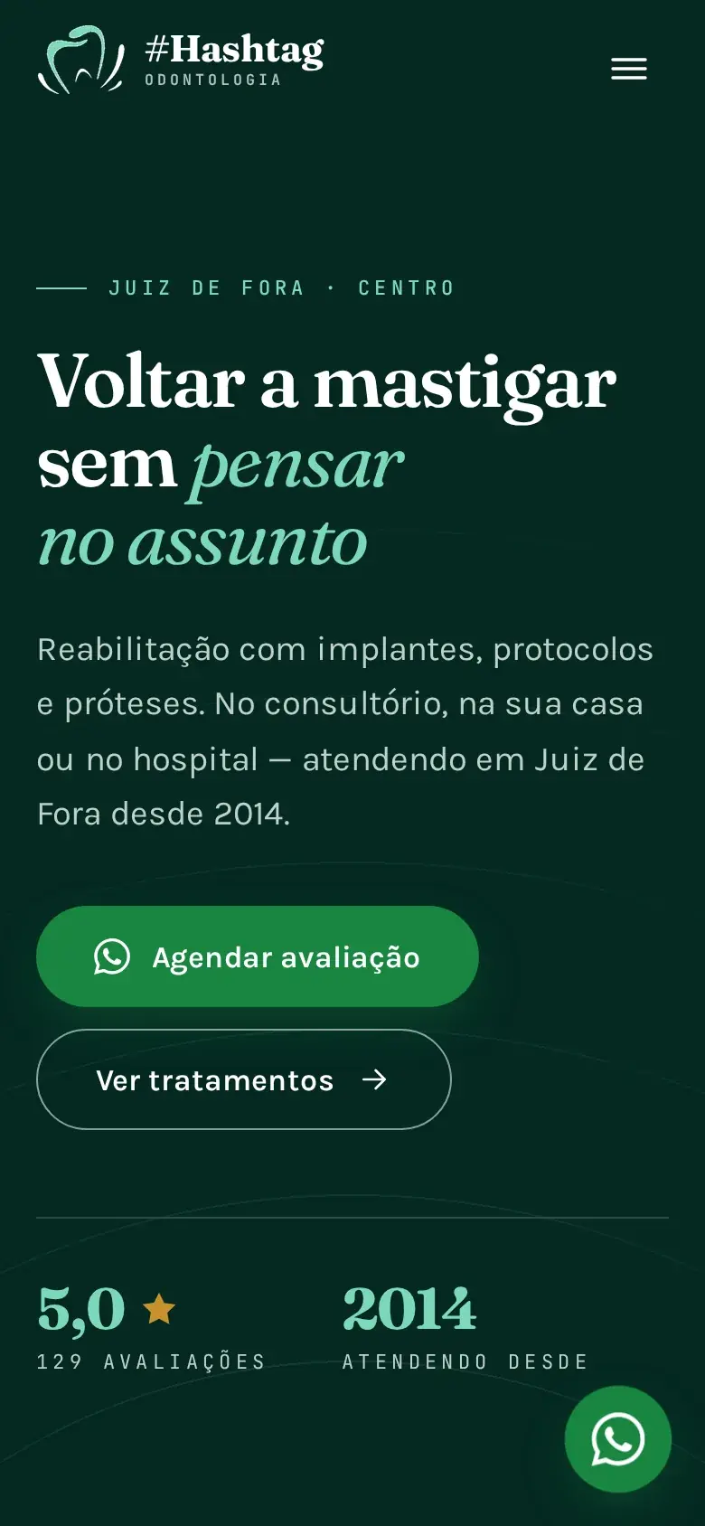 Site da Hashtag Odontologia — versão smartphone