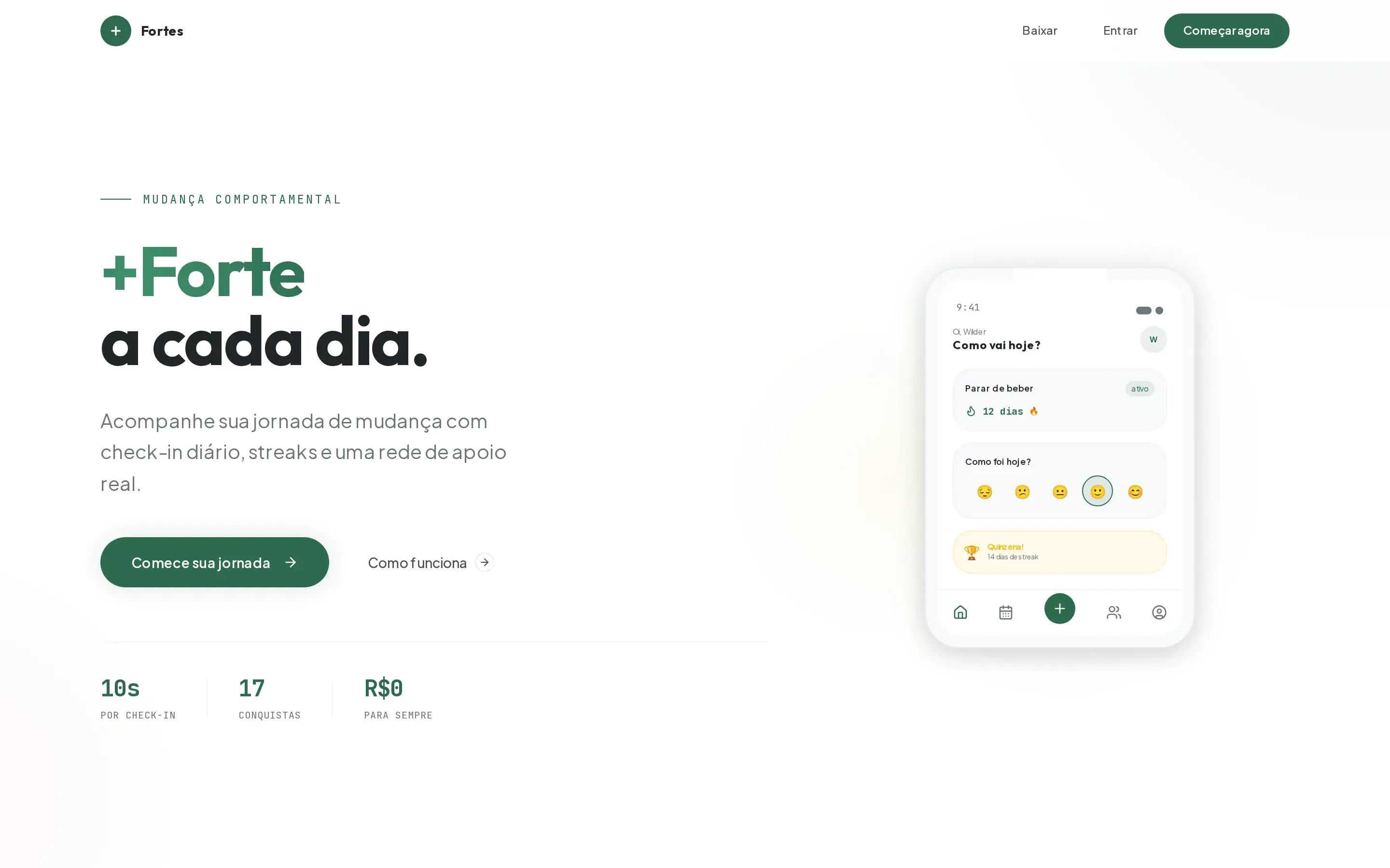 Plataforma +Fortes de acompanhamento de hábitos — versão desktop