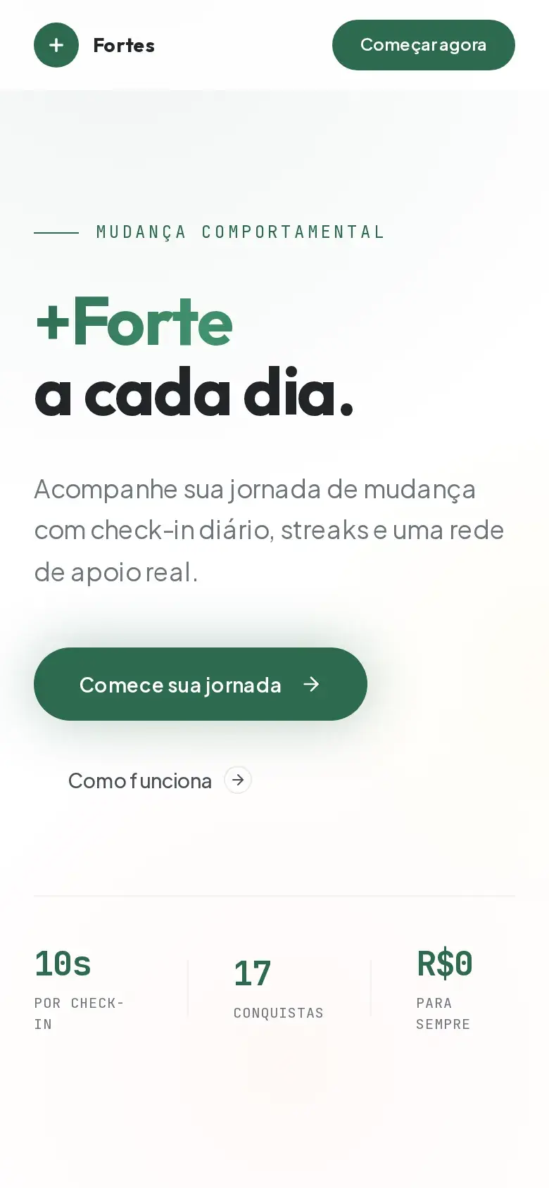 Plataforma +Fortes de acompanhamento de hábitos — versão smartphone