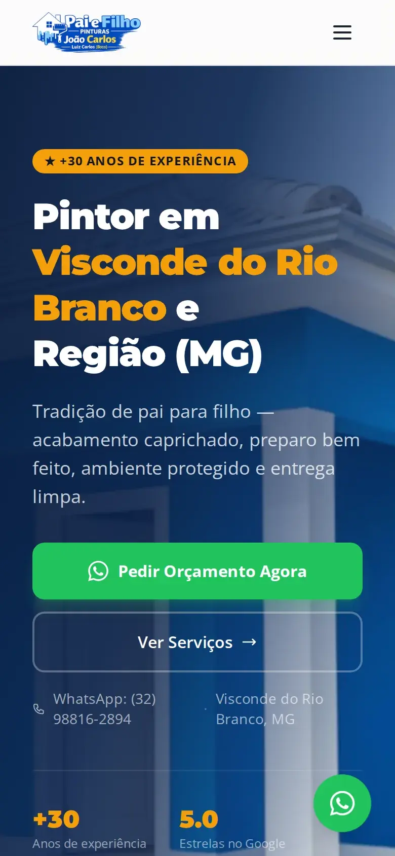 Site da Pai e Filho Pinturas — versão smartphone