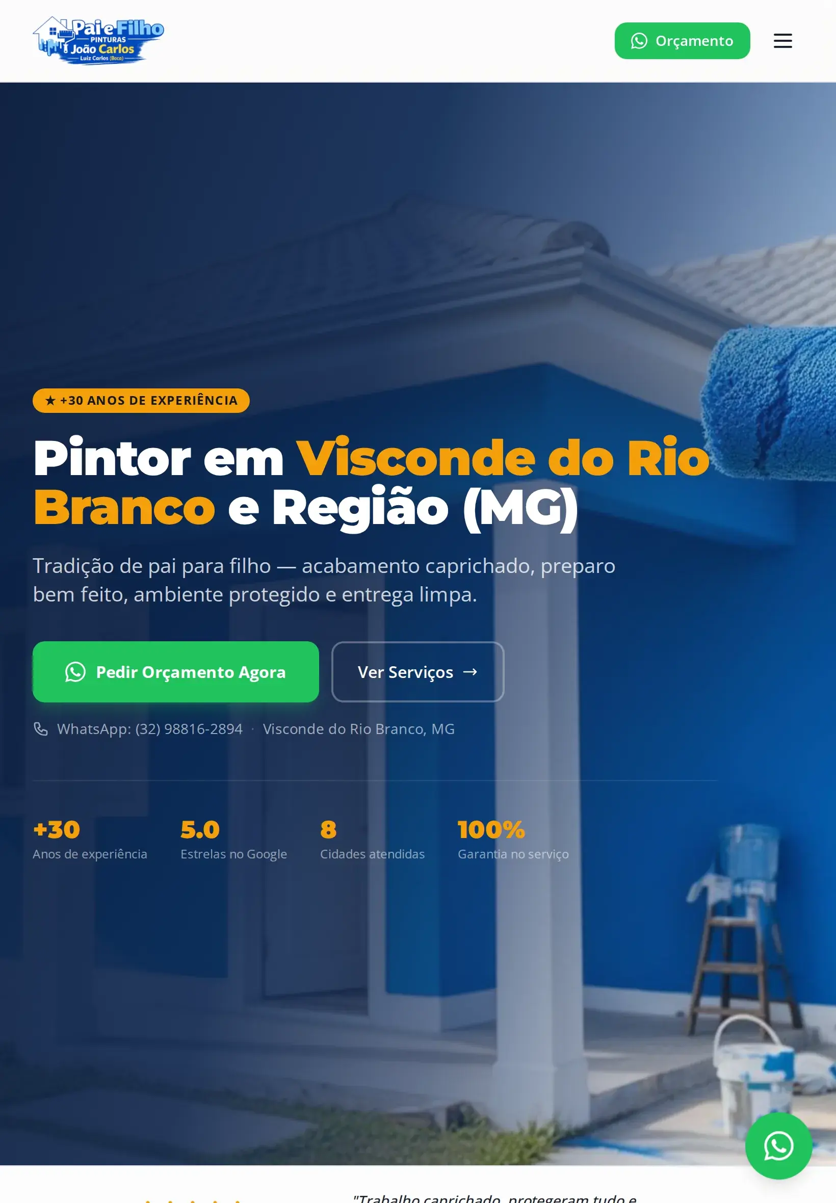 Site da Pai e Filho Pinturas — versão tablet