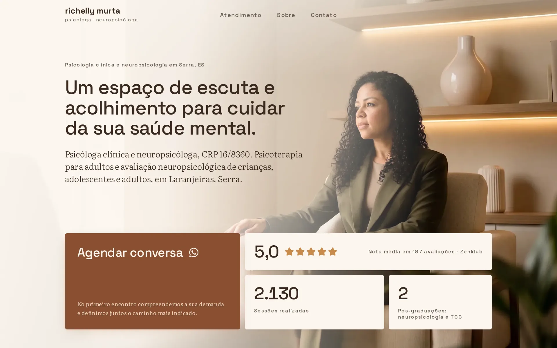 Site de Richelly Murta, psicóloga e neuropsicóloga em Serra, ES — versão desktop