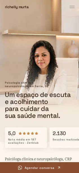 Site de Richelly Murta, psicóloga e neuropsicóloga em Serra, ES — versão smartphone